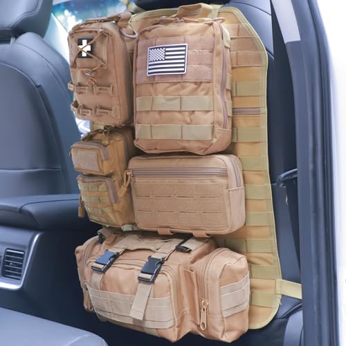 Universal Tactical Seat Back Organizer Vehicle Molle Panel Organizer Storage Bag with 5 Detachable Molle Pouch for All Vehicel Such as Jeep