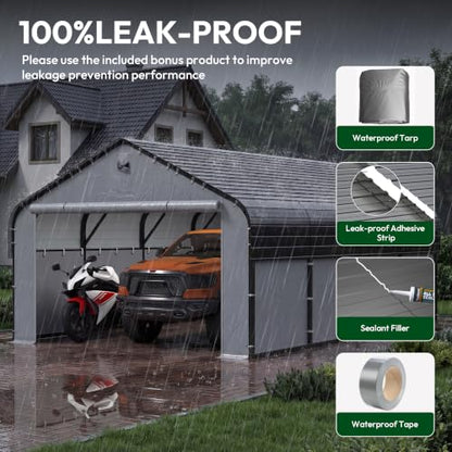 12x20 FT Heavy Duty Metal Carport with Galvanized Roof & Sidewalls