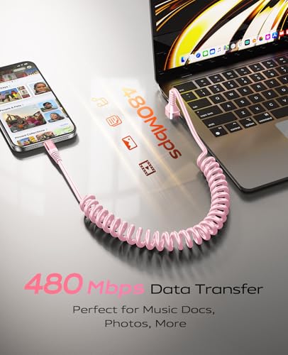 USB A to USB C Cable 90 Degree 3FT&6FT Coiled USB Type C Cable for Car