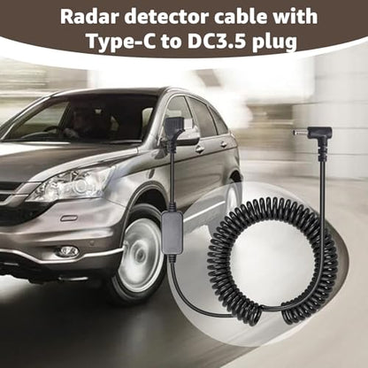 USB C to DC3.5 Colied Power Cord for Cobra Uniden Whistler Radar Detector (8.2 Foot)