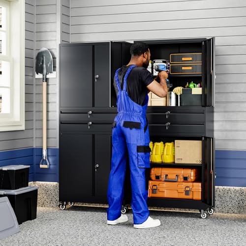 Metal Garage Storage Cabinet with Locking Doors and Adjustable Shelves