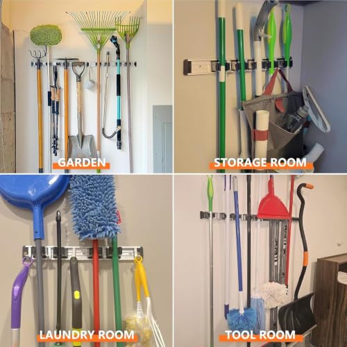Broom Holder Wall Mount Mop Hanger Tools organizer 5Racks 4Hooks