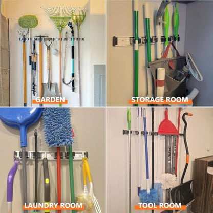 Broom Holder Wall Mount Mop Hanger Tools organizer 5Racks4Hooks