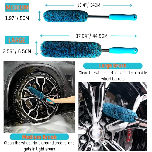 PRO Choice 4 Pack Long Handle Wheel Brush Kit for Cleaning Wheel and Tire