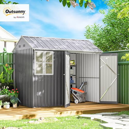 8' x 5.5' Outdoor Storage Shed Metal Garden Shed Window Gray