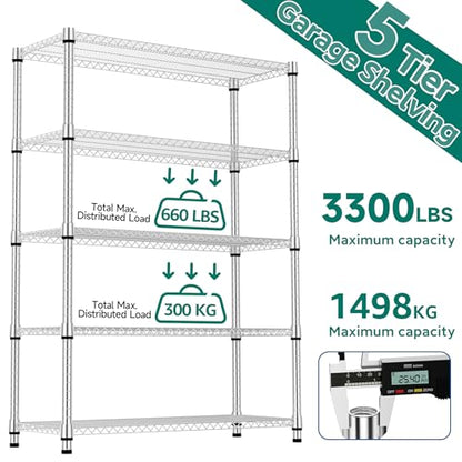 5 Tiers Shelf Metal Storage Shelves 3300 lbs Steel Storage Shelving Utility Shelving Unit Steel Organizer Wire Rack for Home (5 Count)
