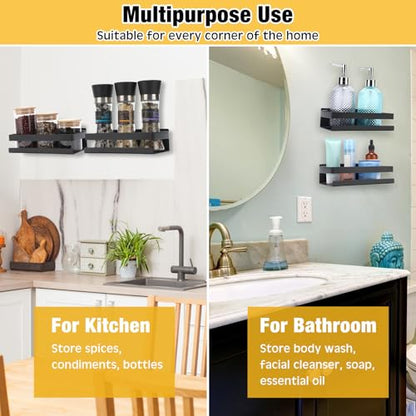 2 Pieces Stainless Steel Shelf Bathroom Shower Floating Shelves Wall Mounted Shower Caddy Basket Shelf Storage Organizer Shelves for Bathroom (2 Count)