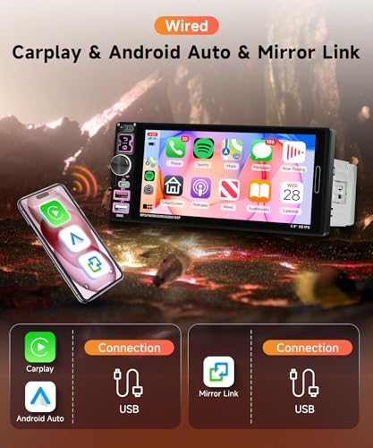 6.9 inch Single Din Car Stereo Wired Carplay Android Auto