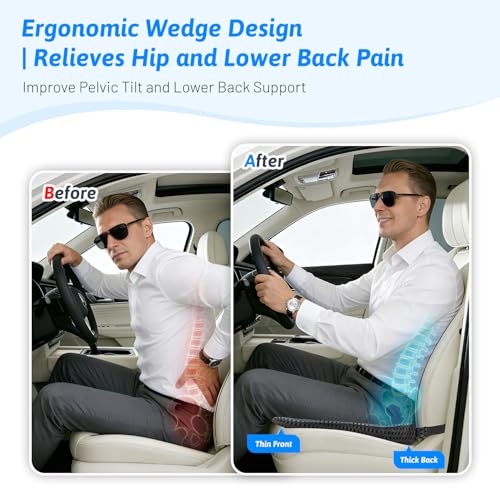 Wedge Car Seat Cushion for Better Visibility & Sciatica Pain Relief