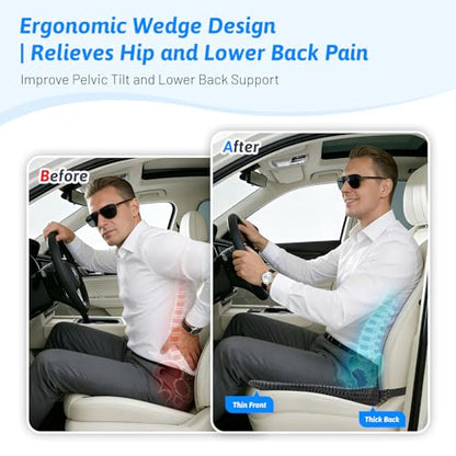 Wedge Car Seat Cushion for Better Visibility & Sciatica Pain Relief