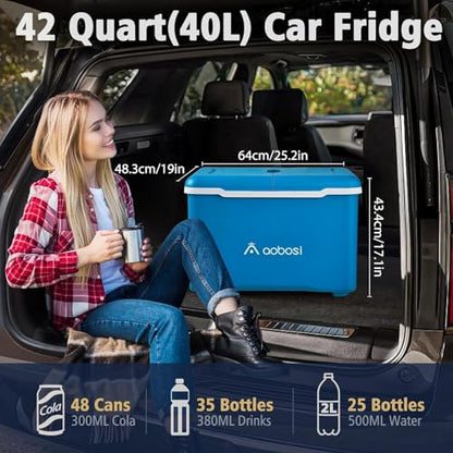 Car Fridge 40Quart（36L） Portable 12 Volt Car Refrigerator Cooler with Wheels&Bluetooth Speaker&Handle&Battery Powered