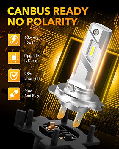 Mini Size H7 Light Bulbs 500% Brightness 6000K White Light (2 Count)