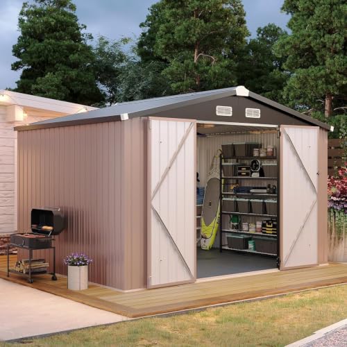 10x8FT Shed with Floor Galvanized Steel Outdoor Storage Shed