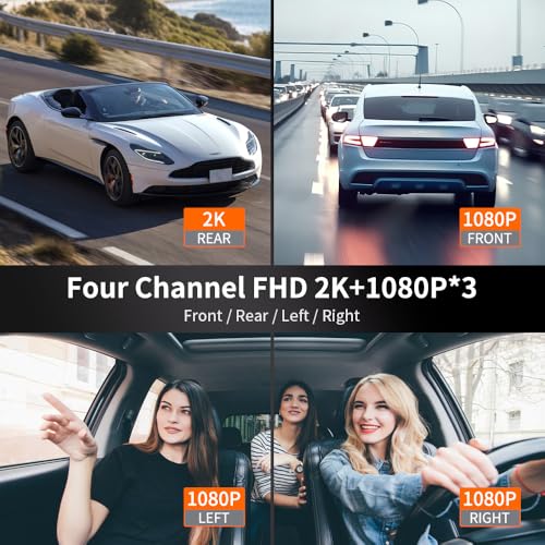360° Dash Cam Front and Rear View 4 Channel Dash Camera FHD 2K+1080Px3 for Car