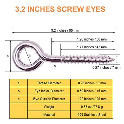 VANFLY 304 Stainless Steel Eye Shape Screws Metal Hook (24 Count)