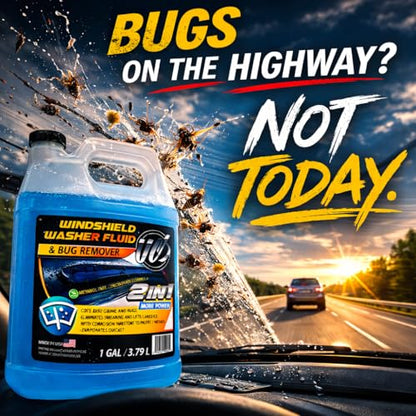 2-in-1 Windshield Washer Fluid 2-Pack (1 Gallon Each, 256 fl oz Total) – Ready to Use, Streak-Free Formula, All-Weather Cleaning, Removes Bugs, Dirt & Road Grime – Premium Windshield Cleaner (256 Fl Oz)
