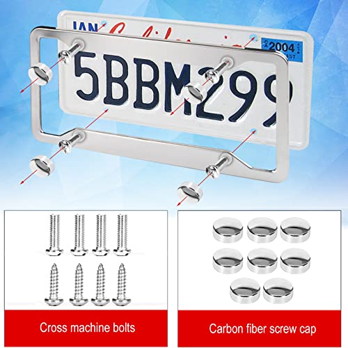 2 Pcs 4 Holes Stainless Steel License Plate Frame