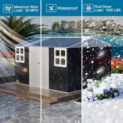 10x12 FT Metal Outdoor Storage Shed with Unique Sunroof Windows Lockable Double Door Air Vent