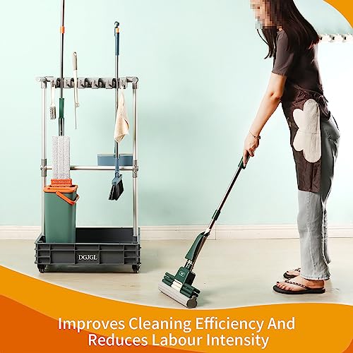 Broom mop Holder Cleaning Supplies Organizer Janitor carts on Wheels Housekeeping Station Storage Tools for Garage