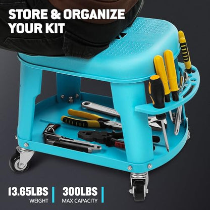 Removable Rolling Garage Stool with Seat Cushion & Tool Tray Plate