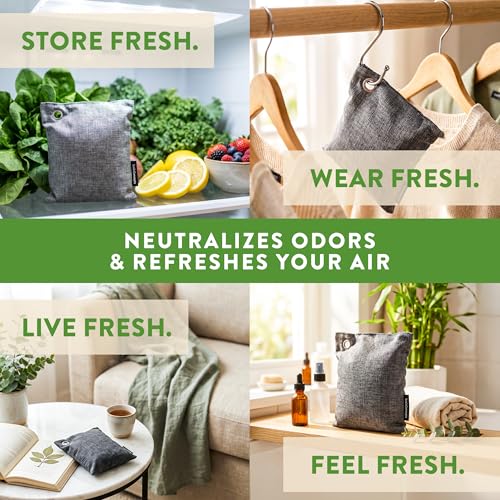Activated Bamboo Charcoal Odor Absorber Bags for Strong Odors (8 Count)