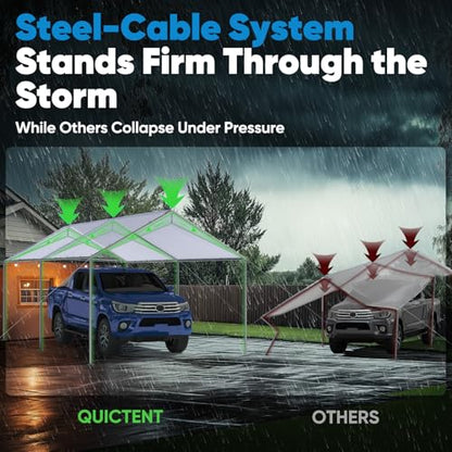 10x20 ft Heavy Duty Car Canopy Galvanized Frame Carport Outdoor Party Tent Boat Shelter with 3 Reinforced Steel Cables (200 Sq Ft)