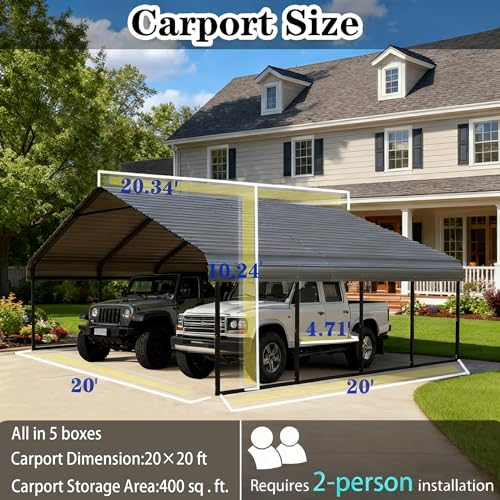 20x20 FT Heavy Duty Extra Large Metal Carport