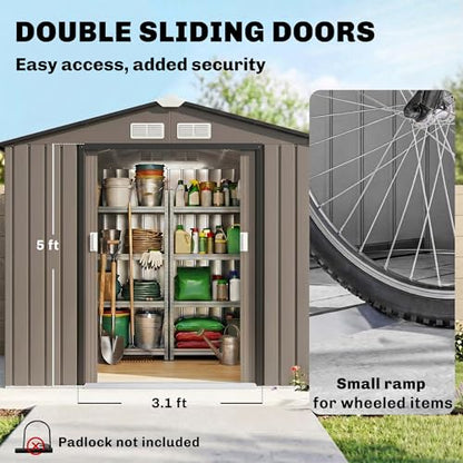 7' x 4' Outdoor Storage Shed Garden Tool Metal Shed Brown