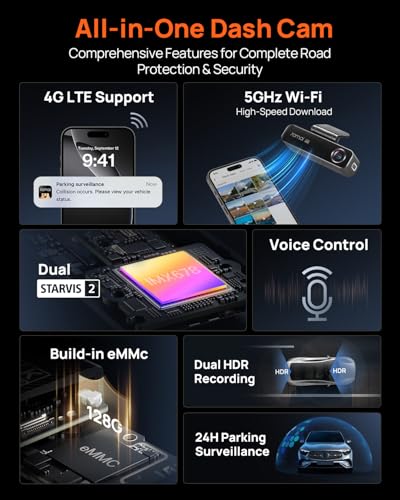 4K Dash Cam Front and Rear for Cars