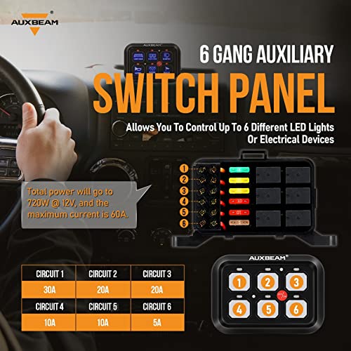 6 Gang Switch Panel BC60 Universal Circuit Control Relay System Automatic Dimmable LED Switch Pod Touch Control Panel Switch Box for Car Truck Pickup Boat UTV SUV