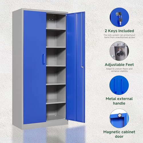 Metal Garage Storage Cabinets with Lock Door and Adjustable Shelves