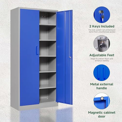 Metal Garage Storage Cabinets with Lock Door and Adjustable Shelves
