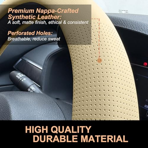 D Shaped Nappa Leather Steering Wheel Cover 14.5In