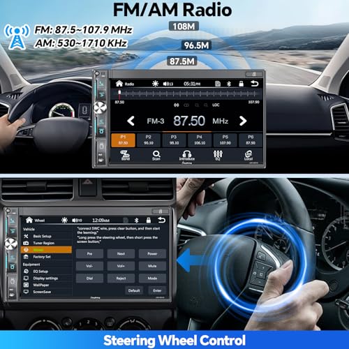 QLED Double Din Car Stereo with Dash Cam & Backup Camera