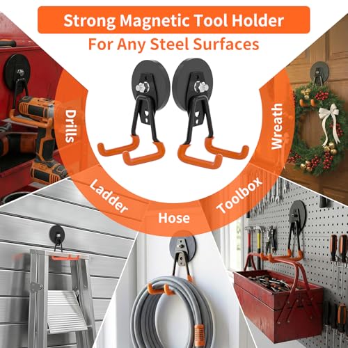 Strong Magnetic Hooks Heavy Duty Upgraded Magnetic Tool Holder Rare Earth Magnets with Hooks for Hanging Wreath (4 Count)