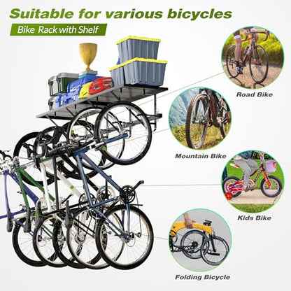 Heavy Duty Bike Rack with Shelf for Garage Storage