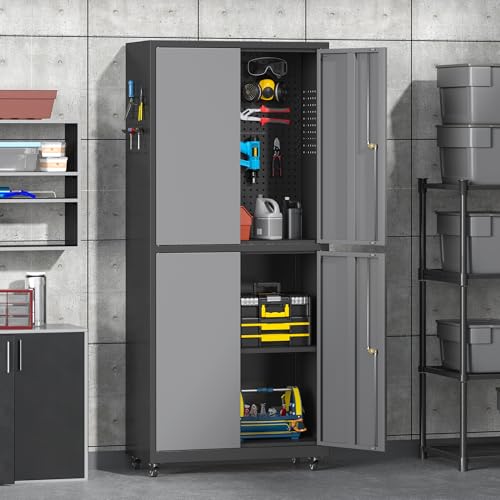 71" H Metal Tool Storage Cabinet with Lock and Wheels