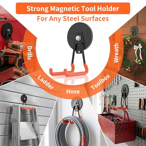 Strong Magnetic Hooks Heavy Duty Upgraded Magnetic Tool Holder Large Magnet Hooks for Hanging Shovel (2 Count)