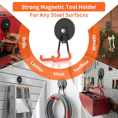 Strong Magnetic Hooks Heavy Duty Upgraded Magnetic Tool Holder Large Magnet Hooks for Hanging Shovel (2 Count)