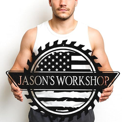 Custom Garage Workshop Metal Sign Personalized Tool Name Wall Art for Car Truck Mechanic Shop Decor Durable Steel Sign for Dad Husband Men’s Auto Workspace or Fence