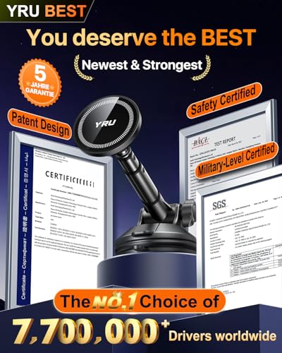 Upgraded Magnetic Phone Holder for Car【Patented & Super Magnet】 for MagSafe Car Mount Dashboard Magnet Phone Holder Windshield Phone Stand for iPhone 17 16 15 14 13 12 Pro Max Samsung