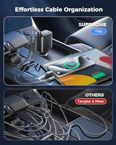 Smaller 4 in 1 Retractable Car Charger with Dual Type C Cords
