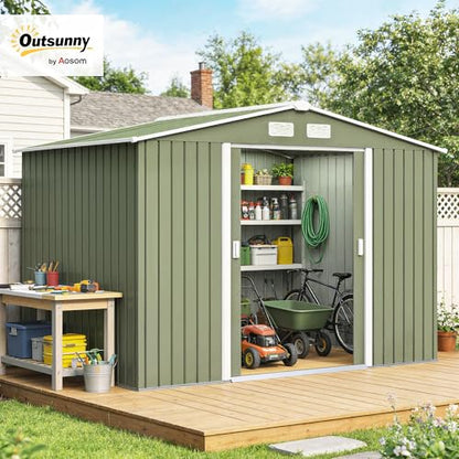 9' x 6' Outdoor Storage Shed Garden Tool Metal Shed Green
