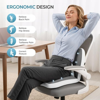 2 in1 Truck Seat Cushion and Lumbar Support Pillow Memory Foam Car Seat Cushion with Adjustable Strap for Truck Driver Long Drives