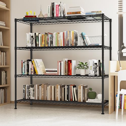 Extra-Wide 4-Tier 800LBS Storage Rack, Adjustable Shelves, Black