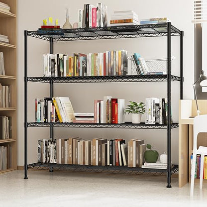 Extra-Wide 4-Tier 800LBS Storage Rack, Adjustable Shelves, Black
