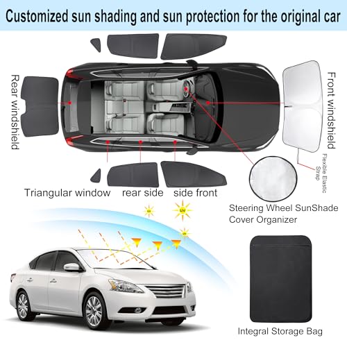 Window Shades for Nissan Sentra 2014 2015 2016 2017 2018 2019 Accessories Car Side Full Windows Rear Triangular Windshield Sun Shade Sun UV Rays Privacy Protection for Camping Napping 8PCS (8 Count)