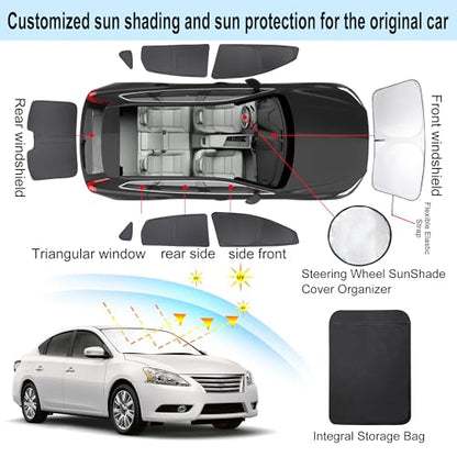 Window Shades for Nissan Sentra 2014 2015 2016 2017 2018 2019 Accessories Car Side Full Windows Rear Triangular Windshield Sun Shade Sun UV Rays Privacy Protection for Camping Napping 8PCS (8 Count)