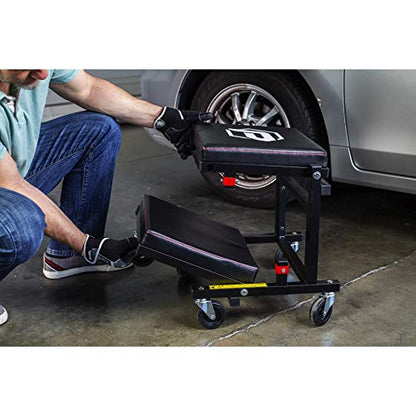 2-in-1 Rolling Creeper Seat Converts from High to Low Roller Seat, Fast, Tool-Free Conversion, Garage, Shop, Brake Jobs, Washing, Detailing, Maintenance, Thick Pad, 3-in. Casters - 240298