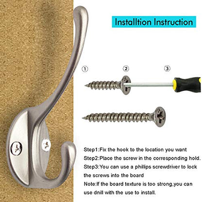 10 Pack Silvery Double Coat Hooks Utility Hooks for Coat (10 Count)